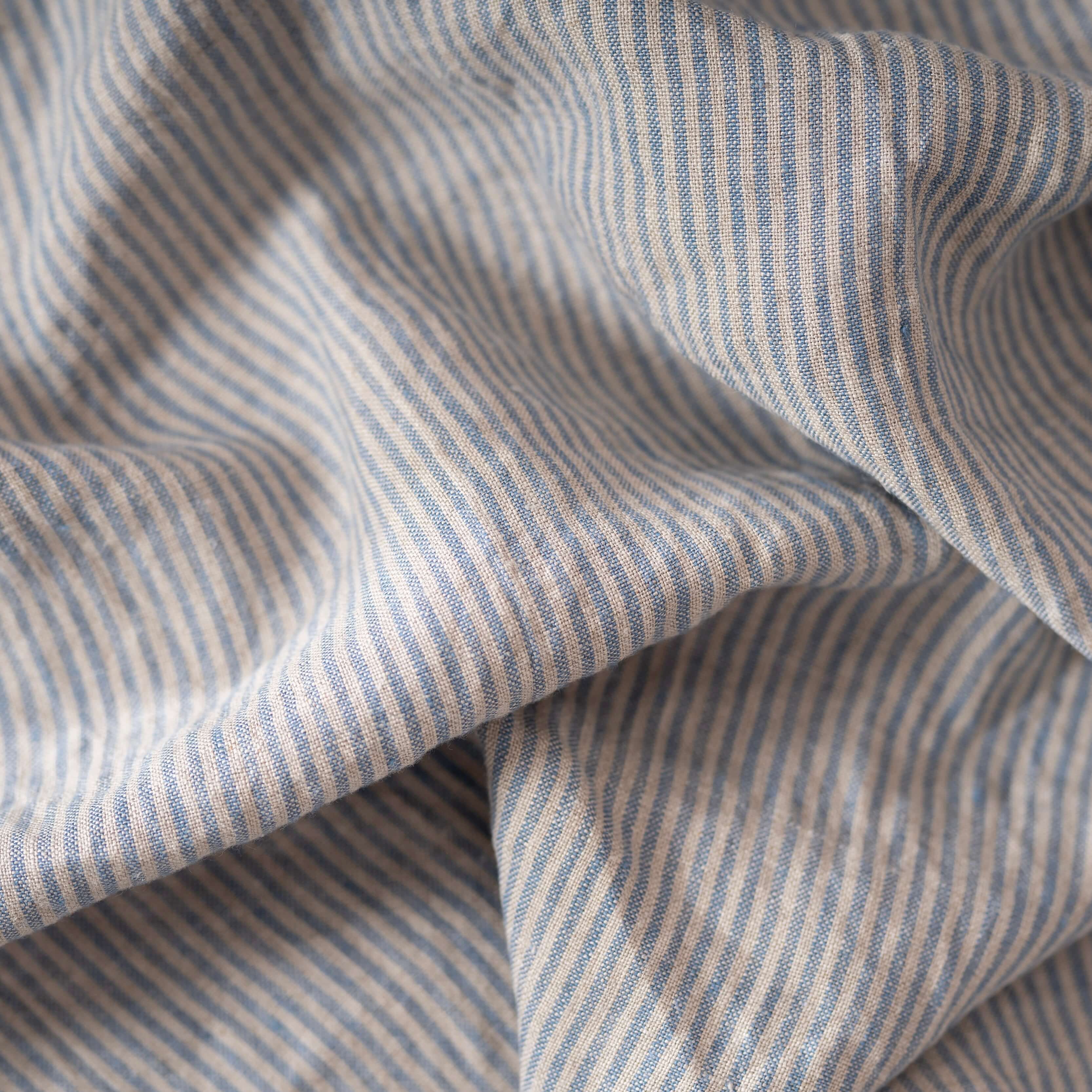Softened Pure Linen Fabric, White Beige Striped Linen Fabric