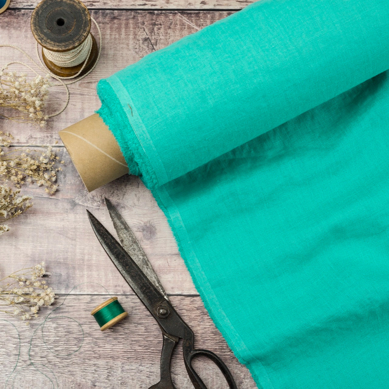 Washed Pure Aqua Linen Fabric 205 g/m²