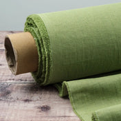 Washed Pure Fern Green Linen Fabric 205 g/m²