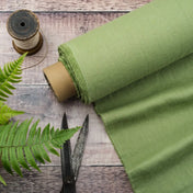 Washed Pure Fern Green Linen Fabric 205 g/m²