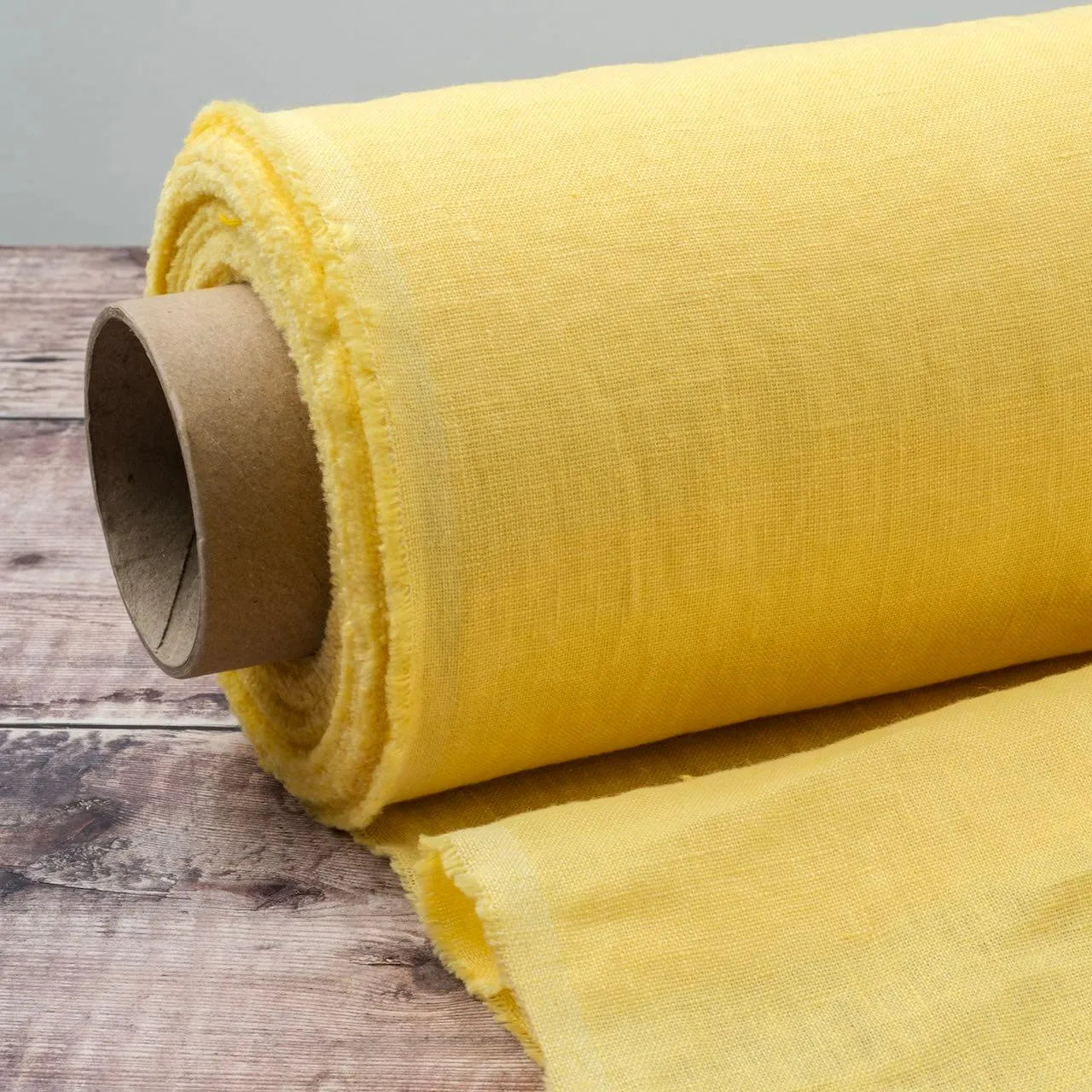 Washed Pure Pale Yellow Linen Fabric 205 g/m²
