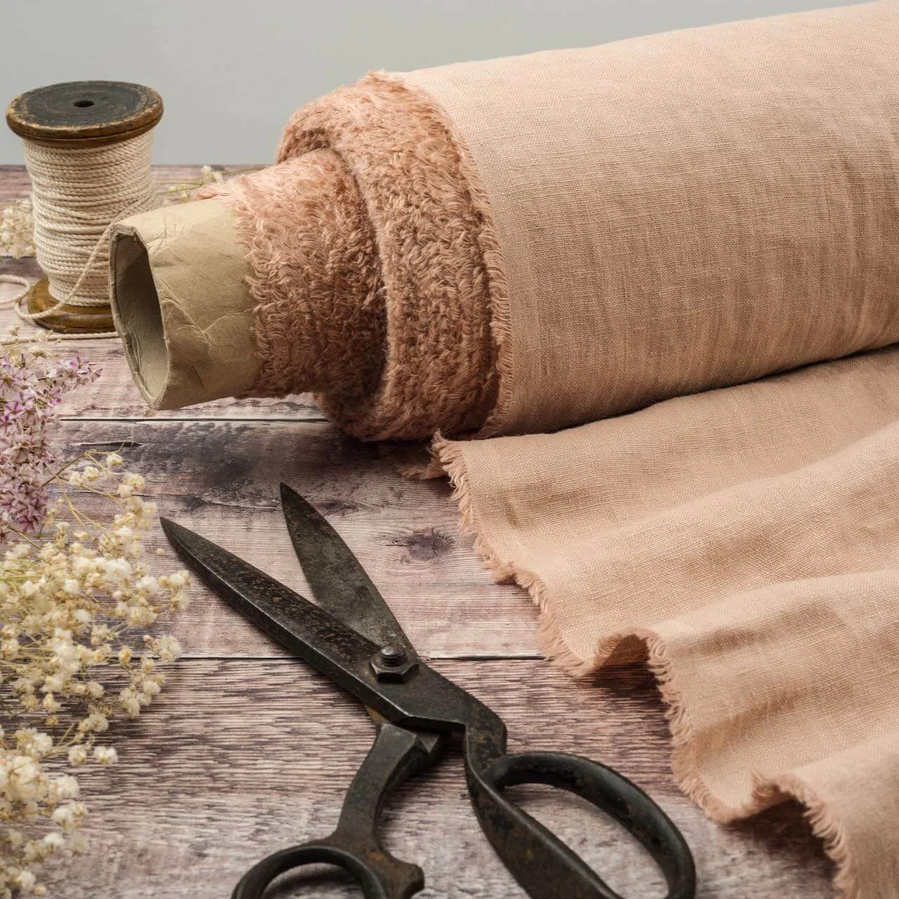 Washed Pure Pastel Pink Nude Linen Fabric 205 g/m²