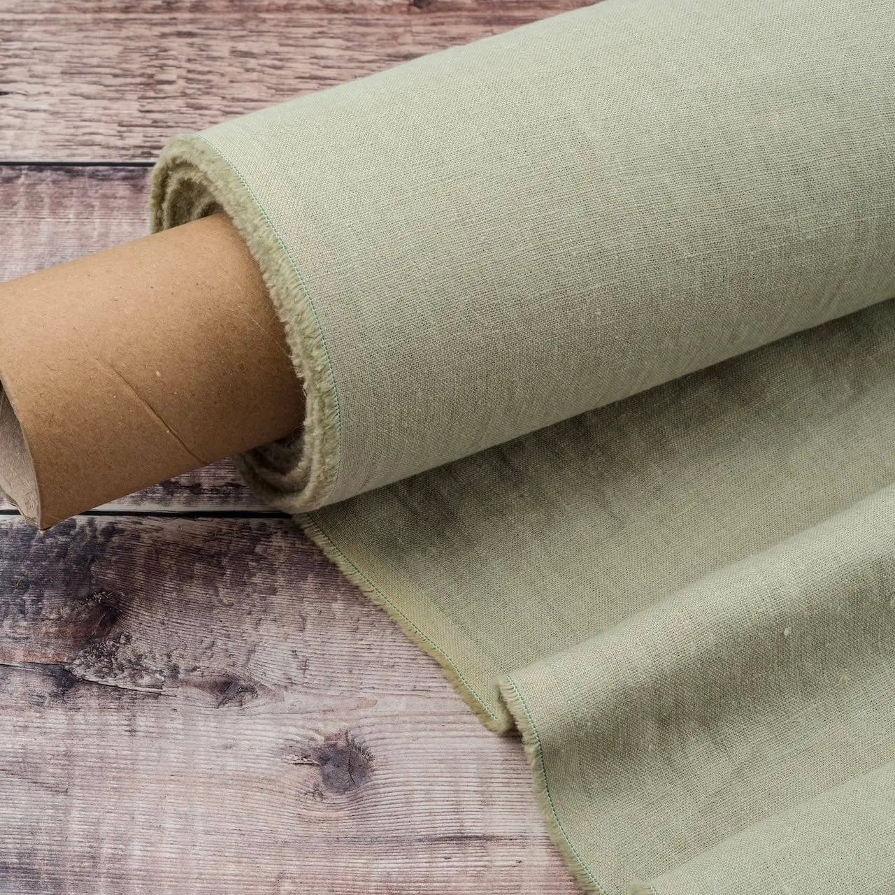 Washed Pure Light Sage Green Linen Fabric 205 g/m²