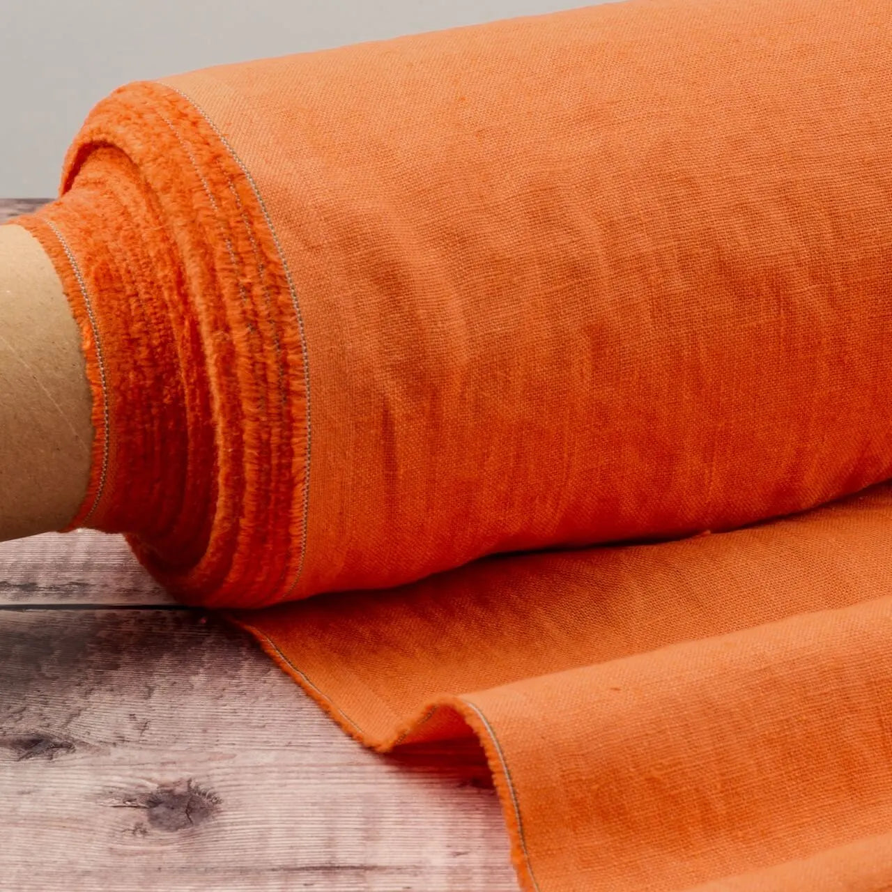 Washed Pure Tangerine Linen Fabric 205 g/m²