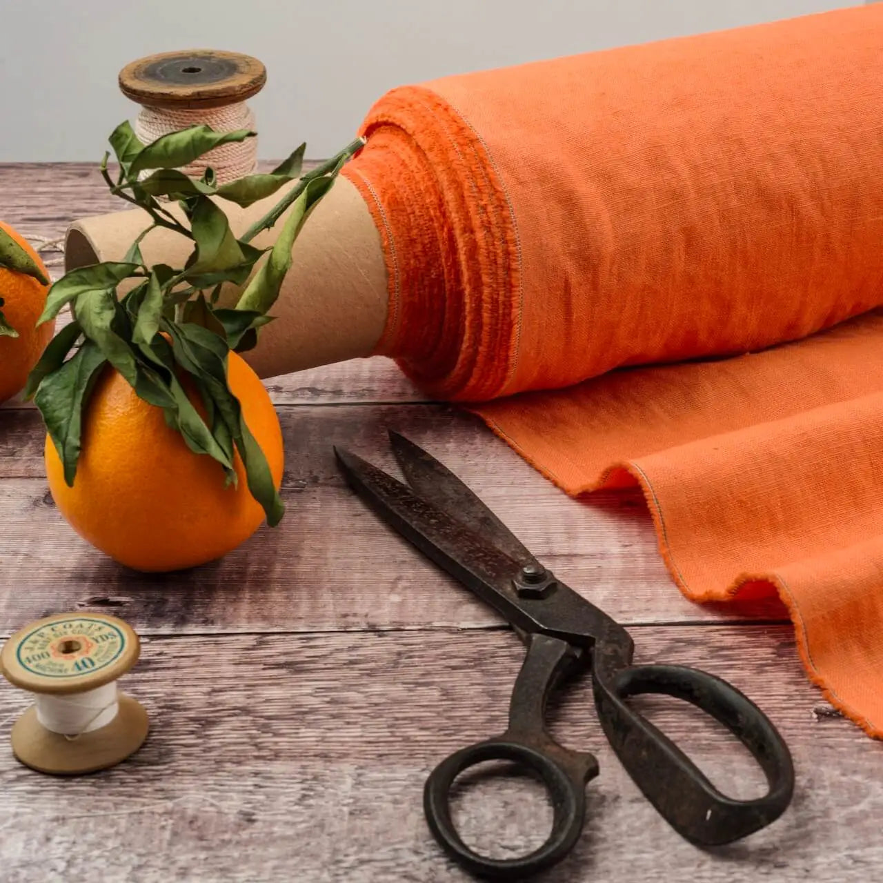 Washed Pure Tangerine Linen Fabric 205 g/m²