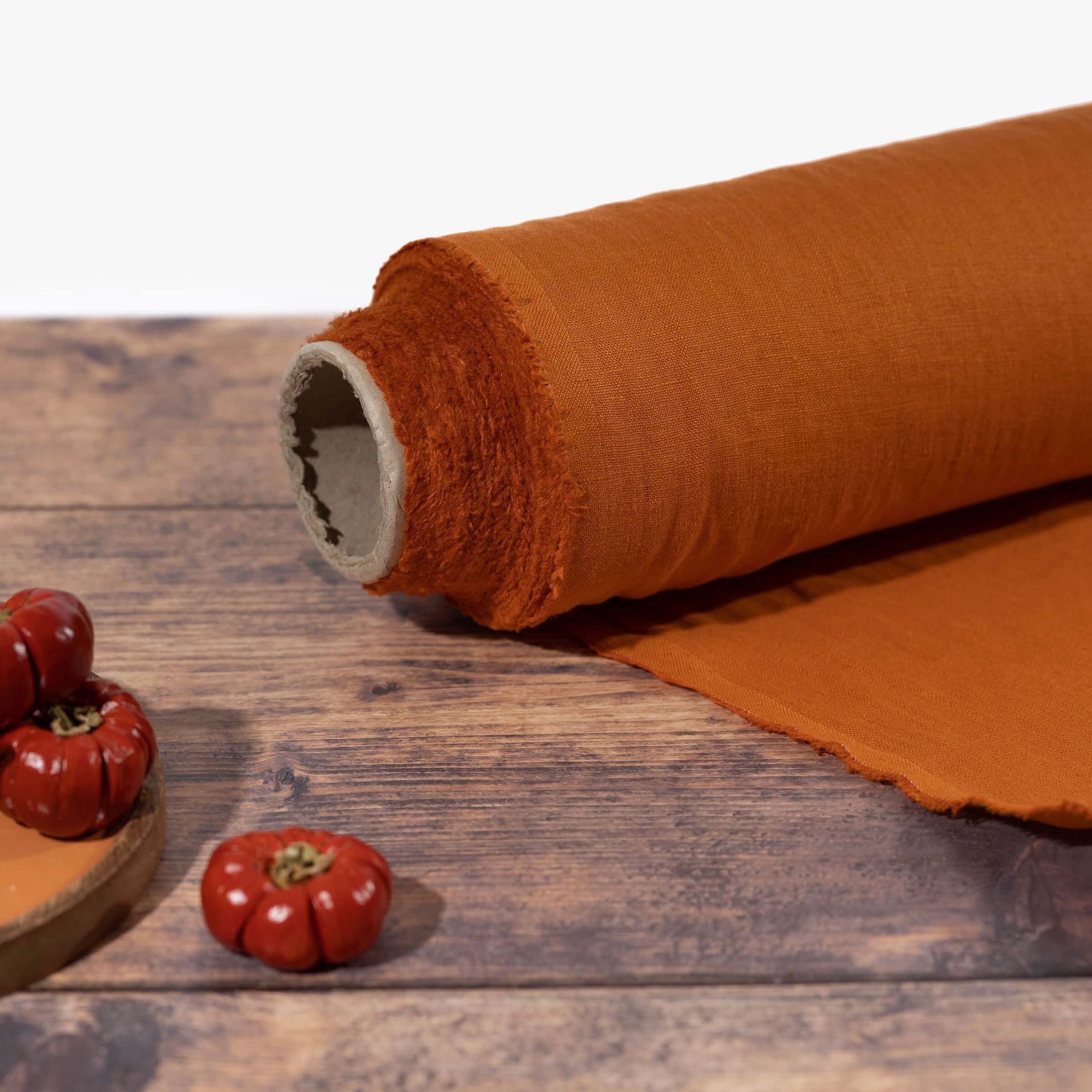 Washed Pure Pumpkin Orange Linen Fabric 205 g/m²