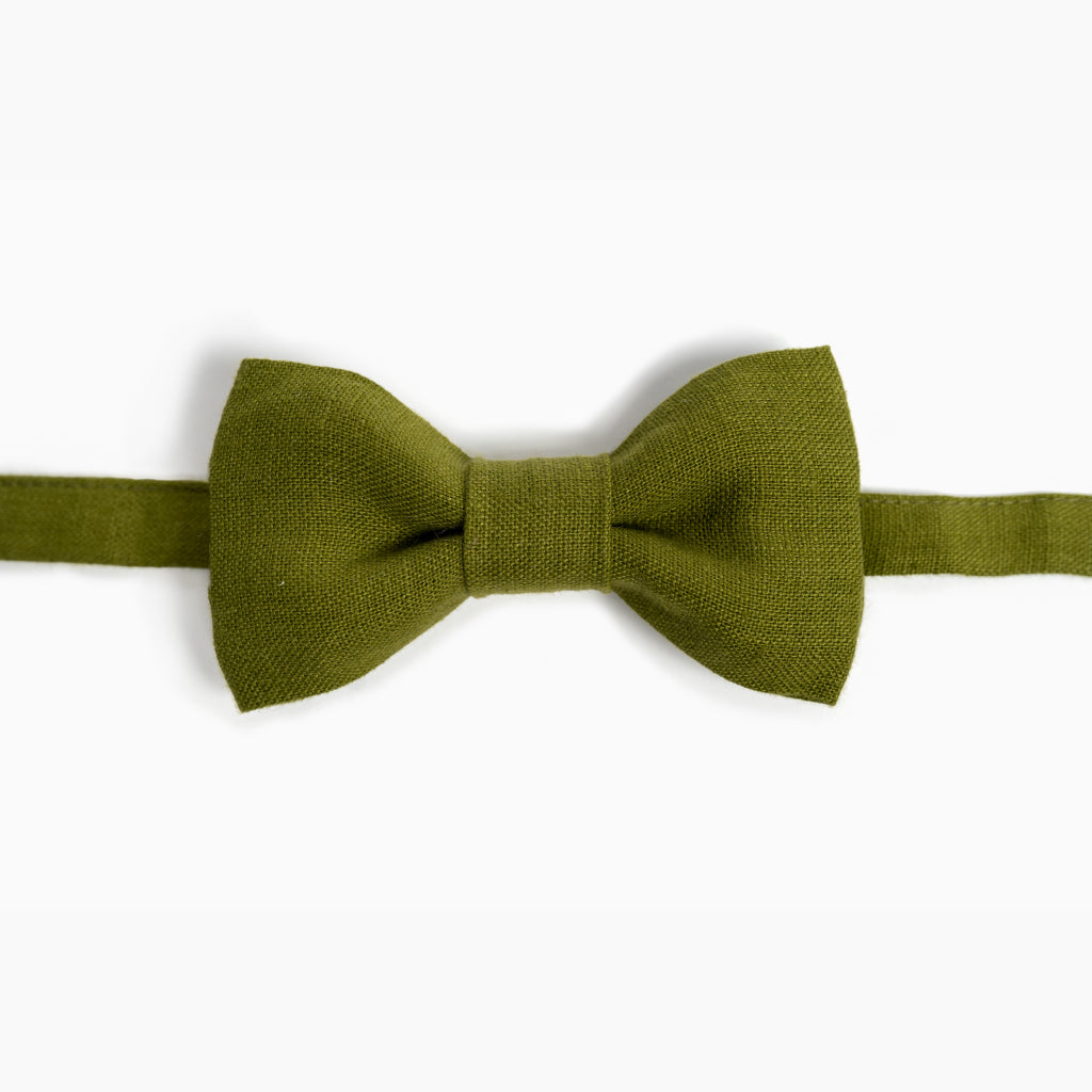 Moss Green Linen Bow Tie