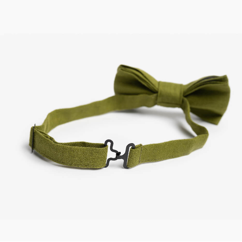 Moss Green Linen Bow Tie
