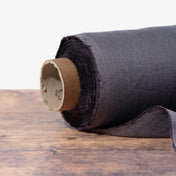 Washed Pure Charcoal Dark Grey Linen Fabric 205 g/m²