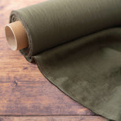 Washed Pure Khaki Green Linen Fabric 205 g/m²