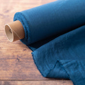 Washed Pure Petrol Blue Linen Fabric 205 g/m²