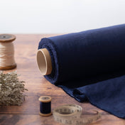 Washed Pure Navy Blue Linen Fabric 205 g/m²