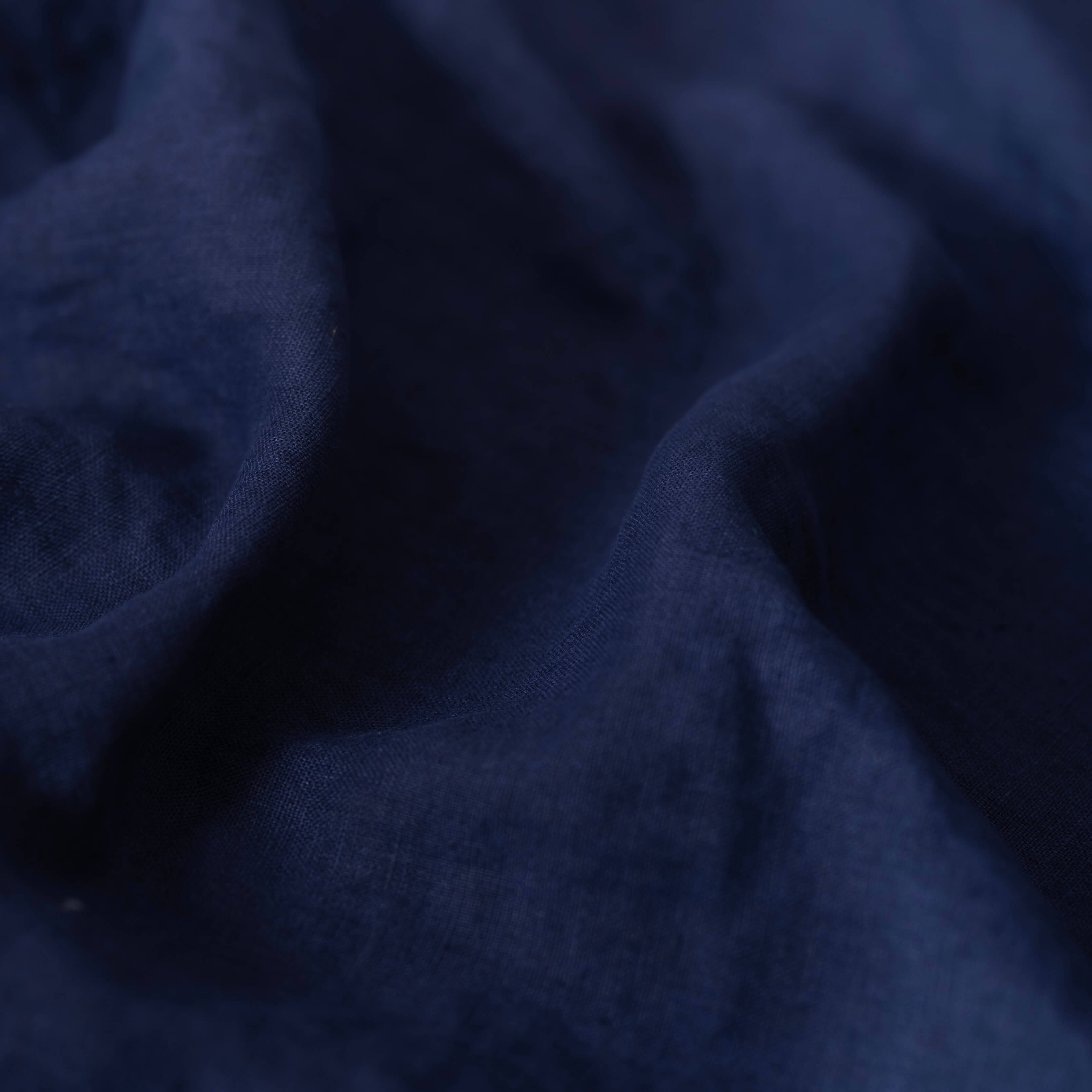 Washed Pure Navy Blue Linen Fabric 205 g/m²