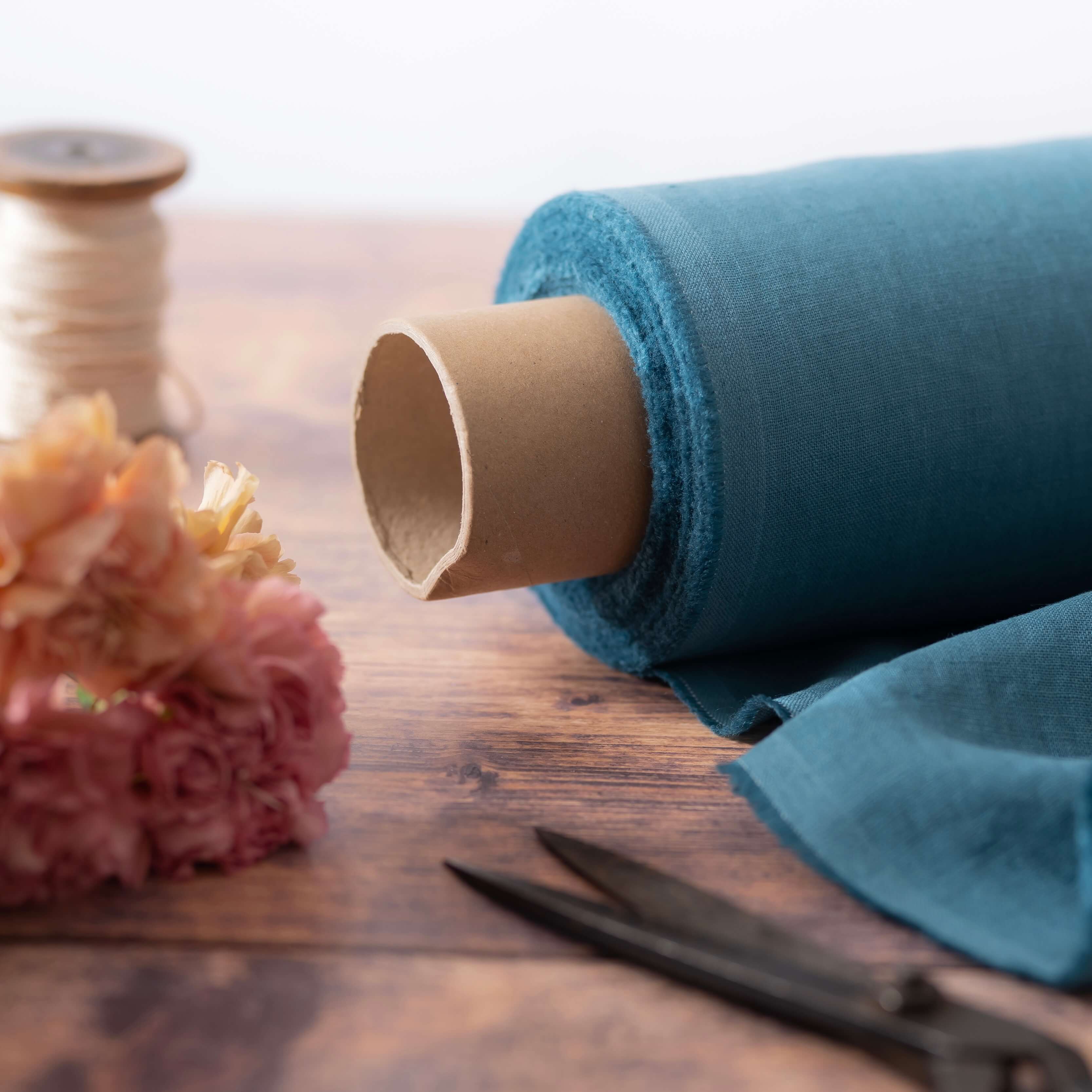 Washed Pure Turquoise Blue Linen Fabric 205 g/m²