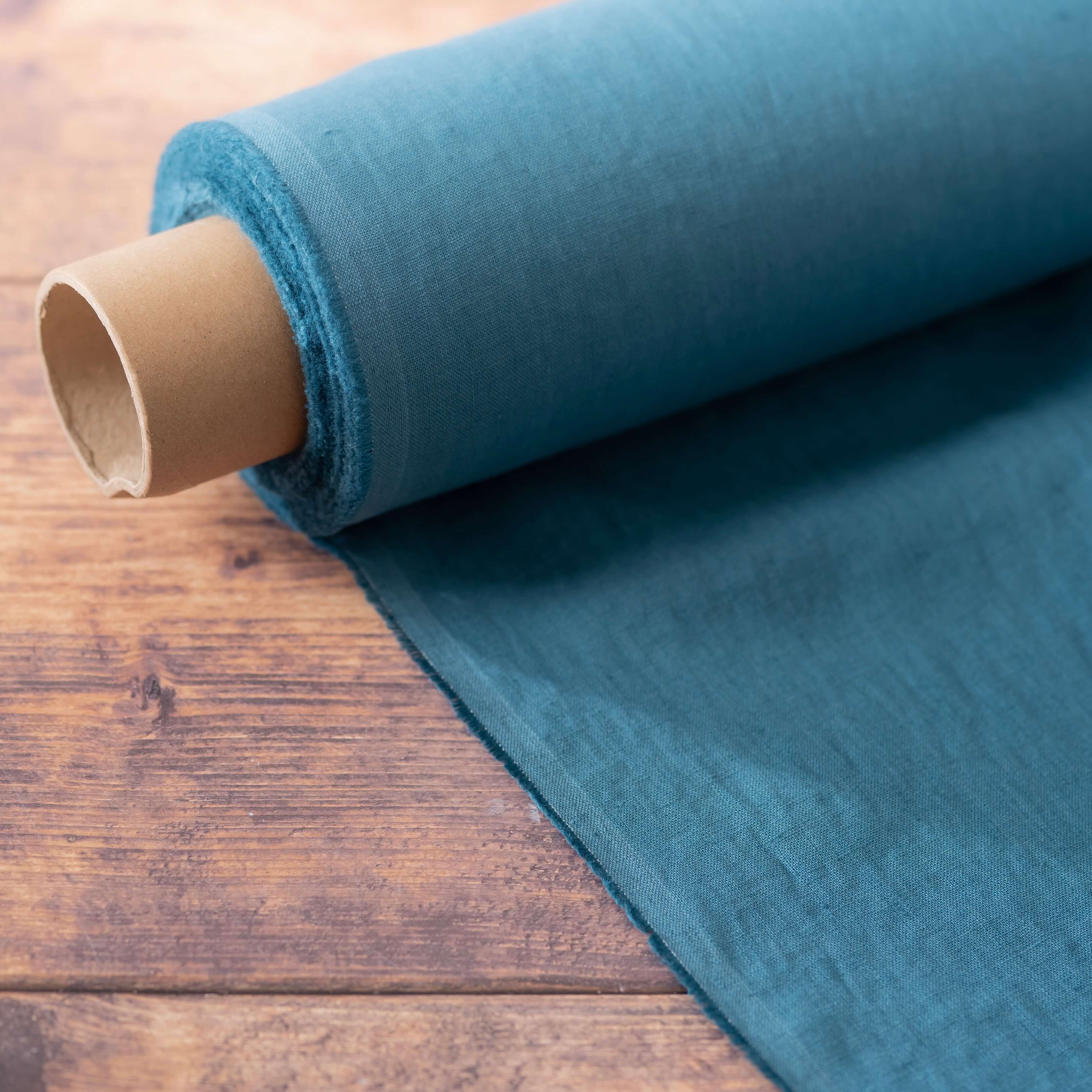Washed Pure Turquoise Blue Linen Fabric 205 g/m²