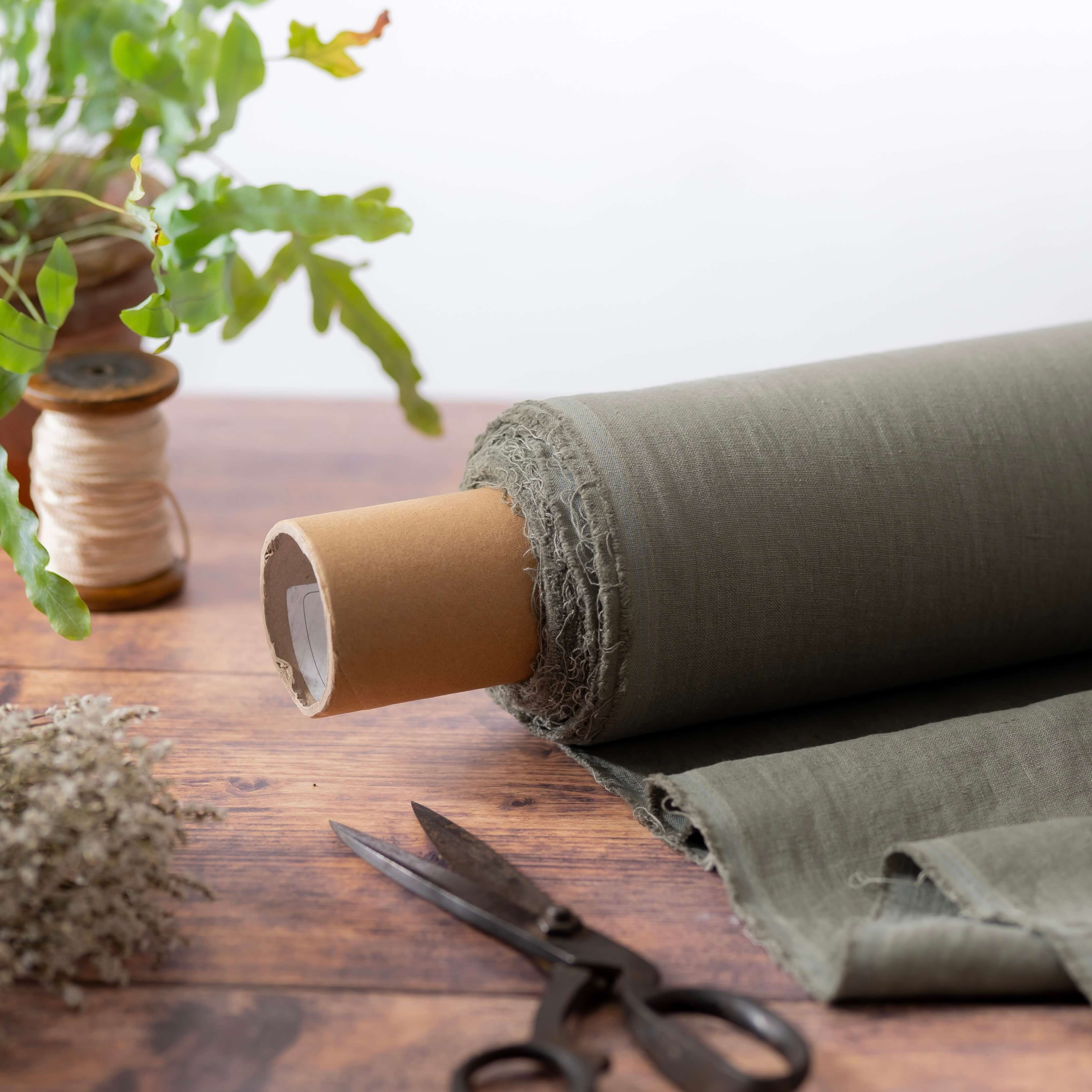 Washed Pure Dusty Sage Green Linen Fabric 205 g/m²