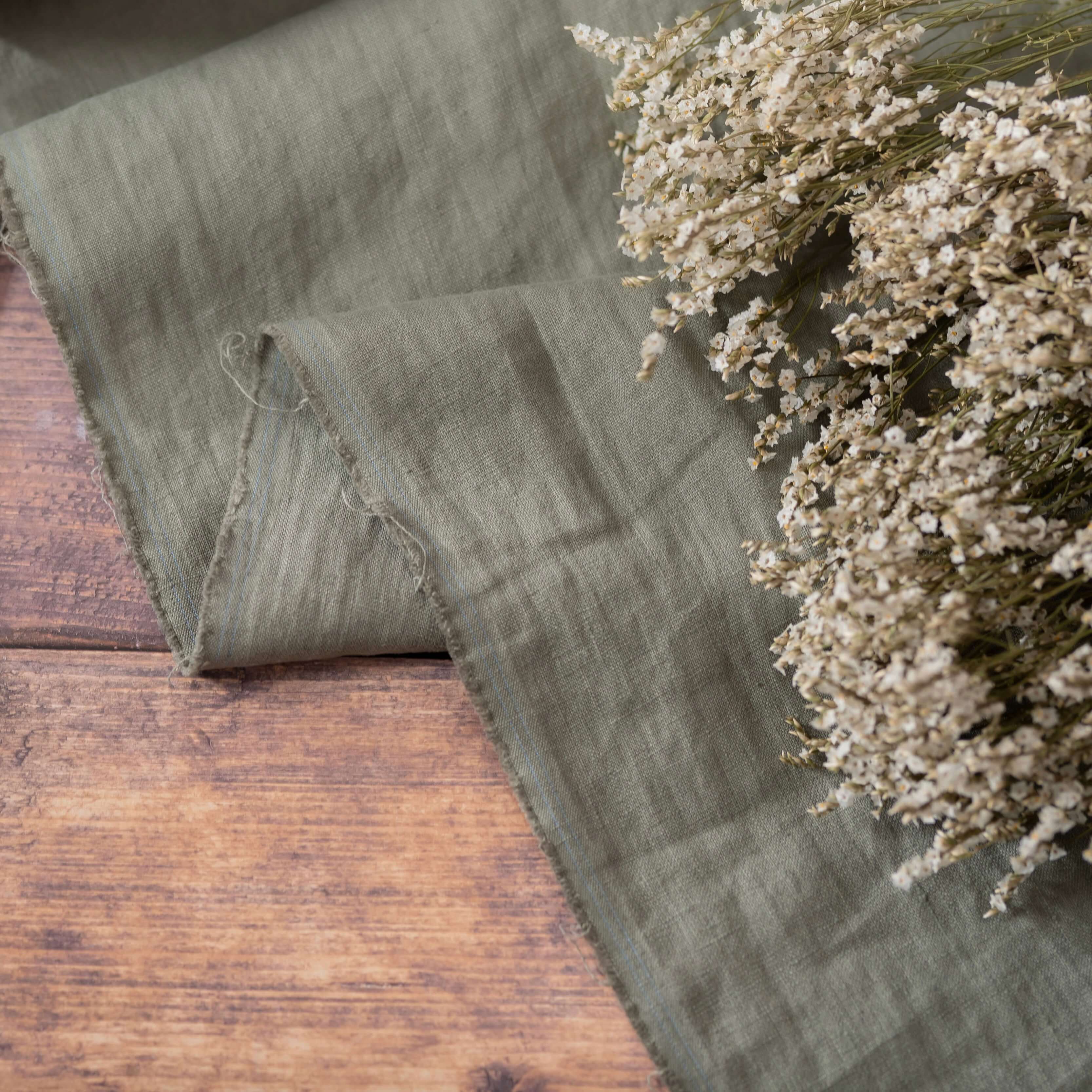 Washed Pure Dusty Sage Green Linen Fabric 205 g/m²