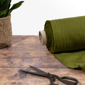 Washed Pure Moss Green Linen Fabric 205 g/m²