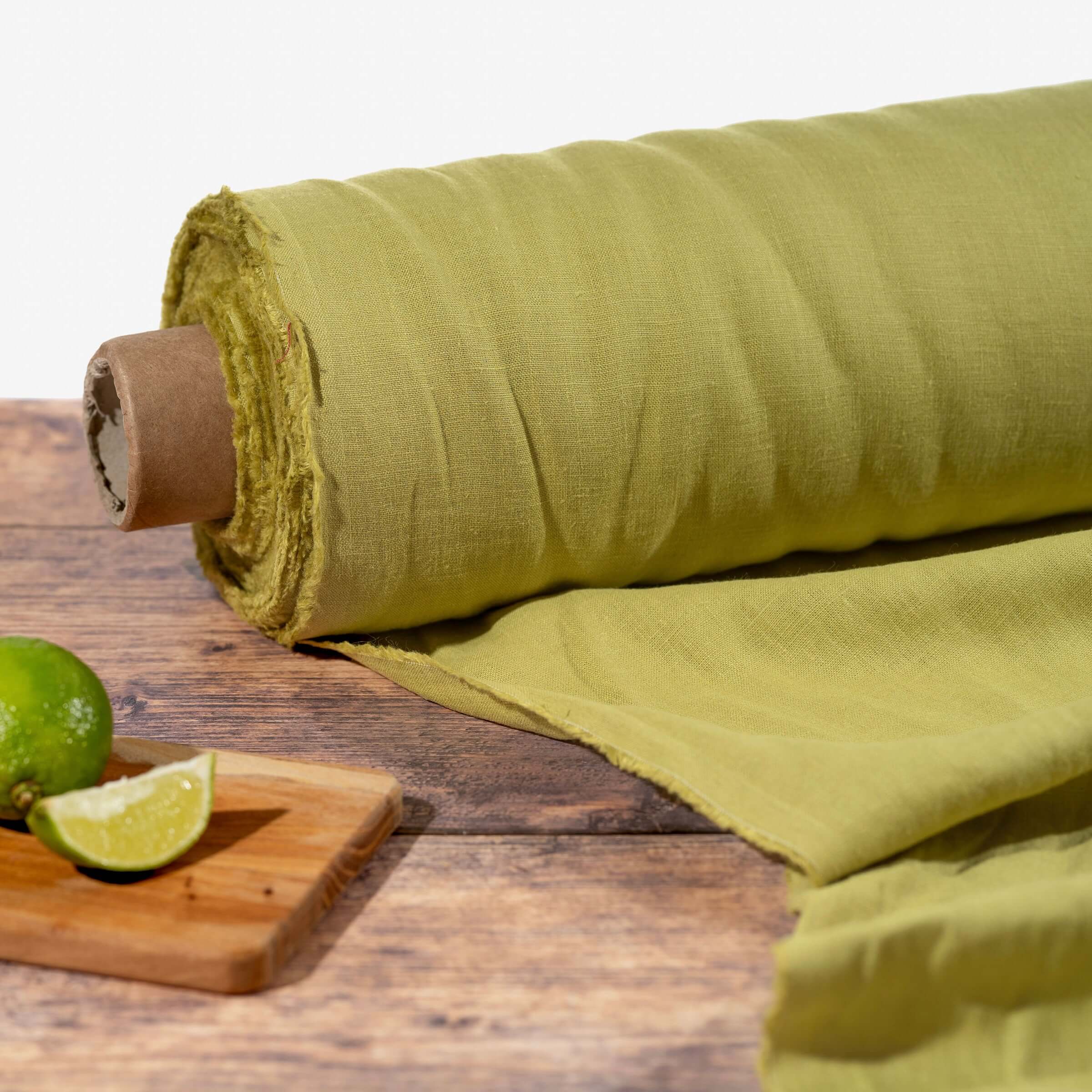 Washed Pure Lime Green Linen Fabric 205 g/m²