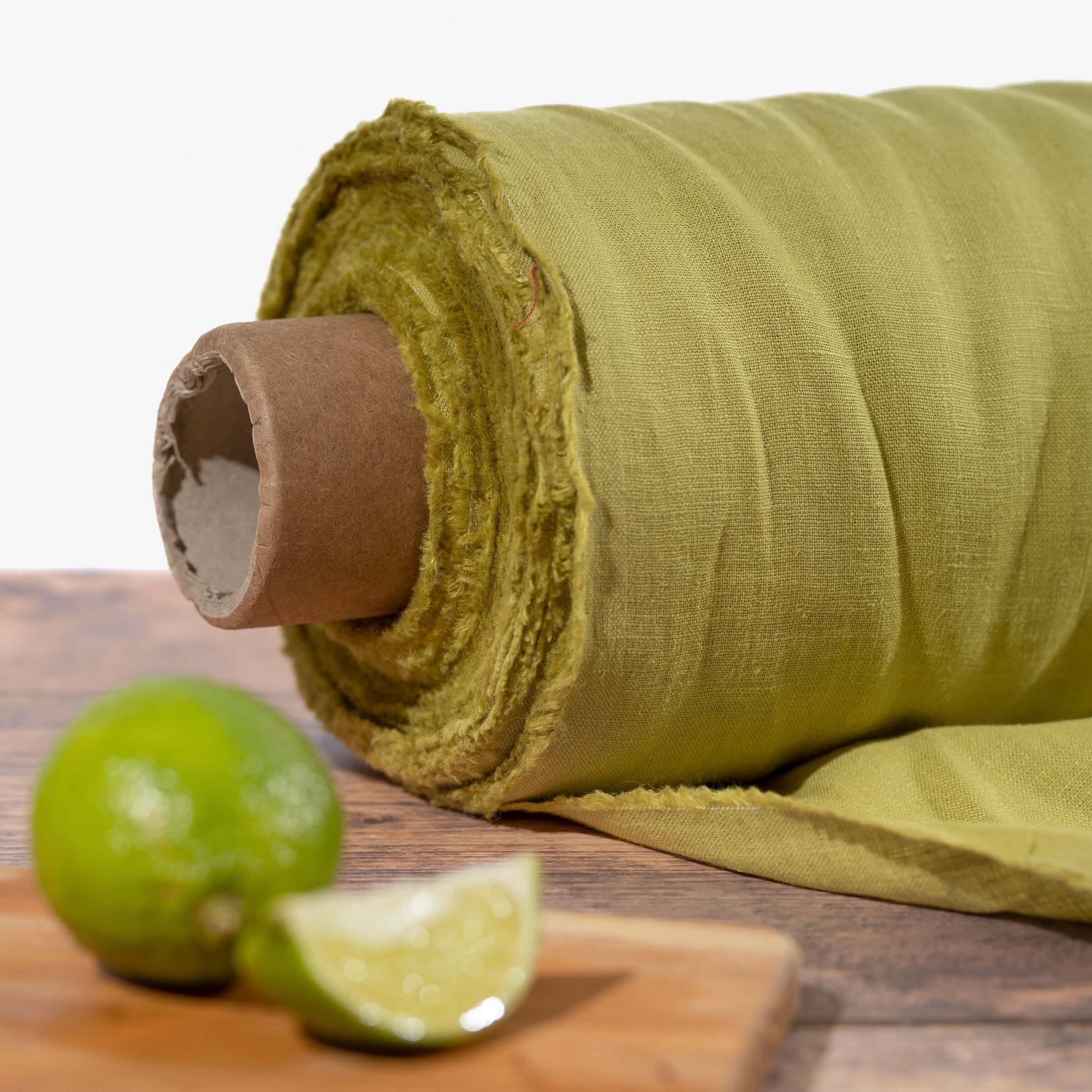 Washed Pure Lime Green Linen Fabric 205 g/m²