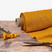 Washed Pure Golden Mustard Yellow Linen Fabric 205 g/m²