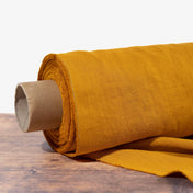 Washed Pure Golden Mustard Yellow Linen Fabric 205 g/m²