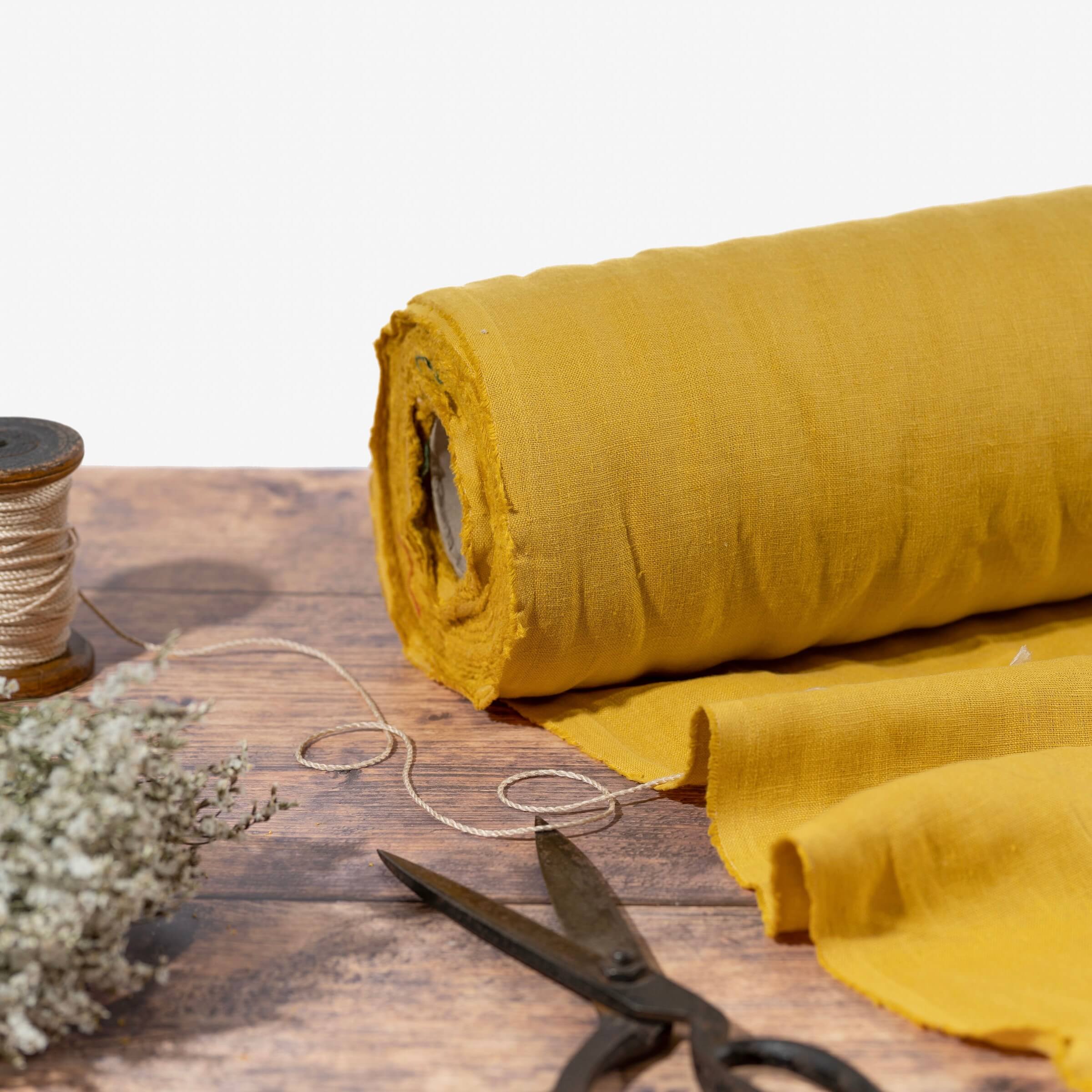 Washed Pure Honey Yellow Linen Fabric 205 g/m²