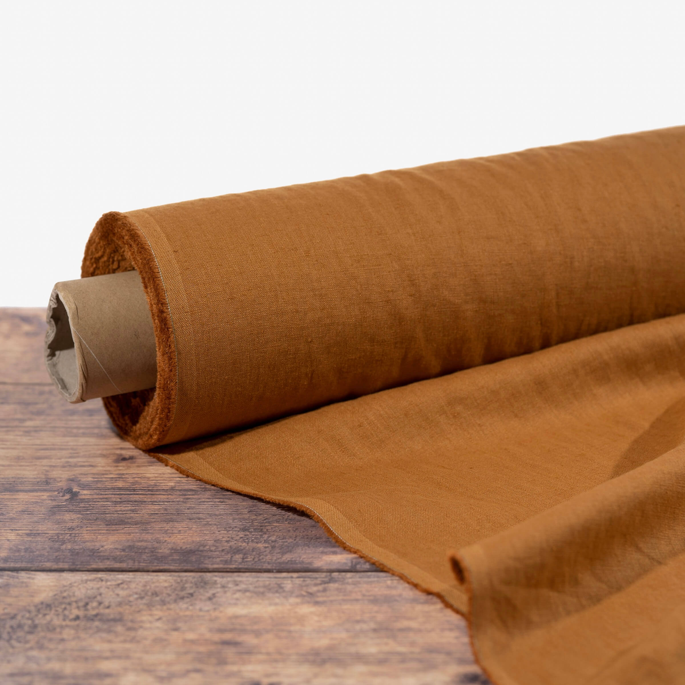 Washed Pure Rust Brown Linen Fabric 205 g/m²