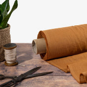 Washed Pure Rust Brown Linen Fabric 205 g/m²