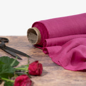 Washed Pure Fuchsia Pink Linen Fabric 205 g/m²