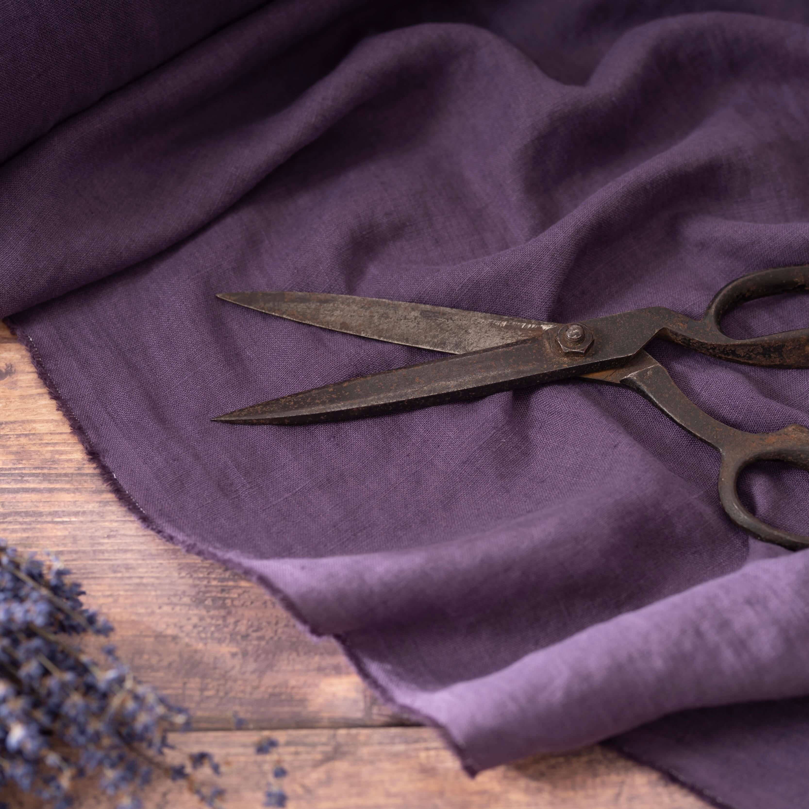 Washed Pure Grape Purple Linen Fabric 205 g/m²