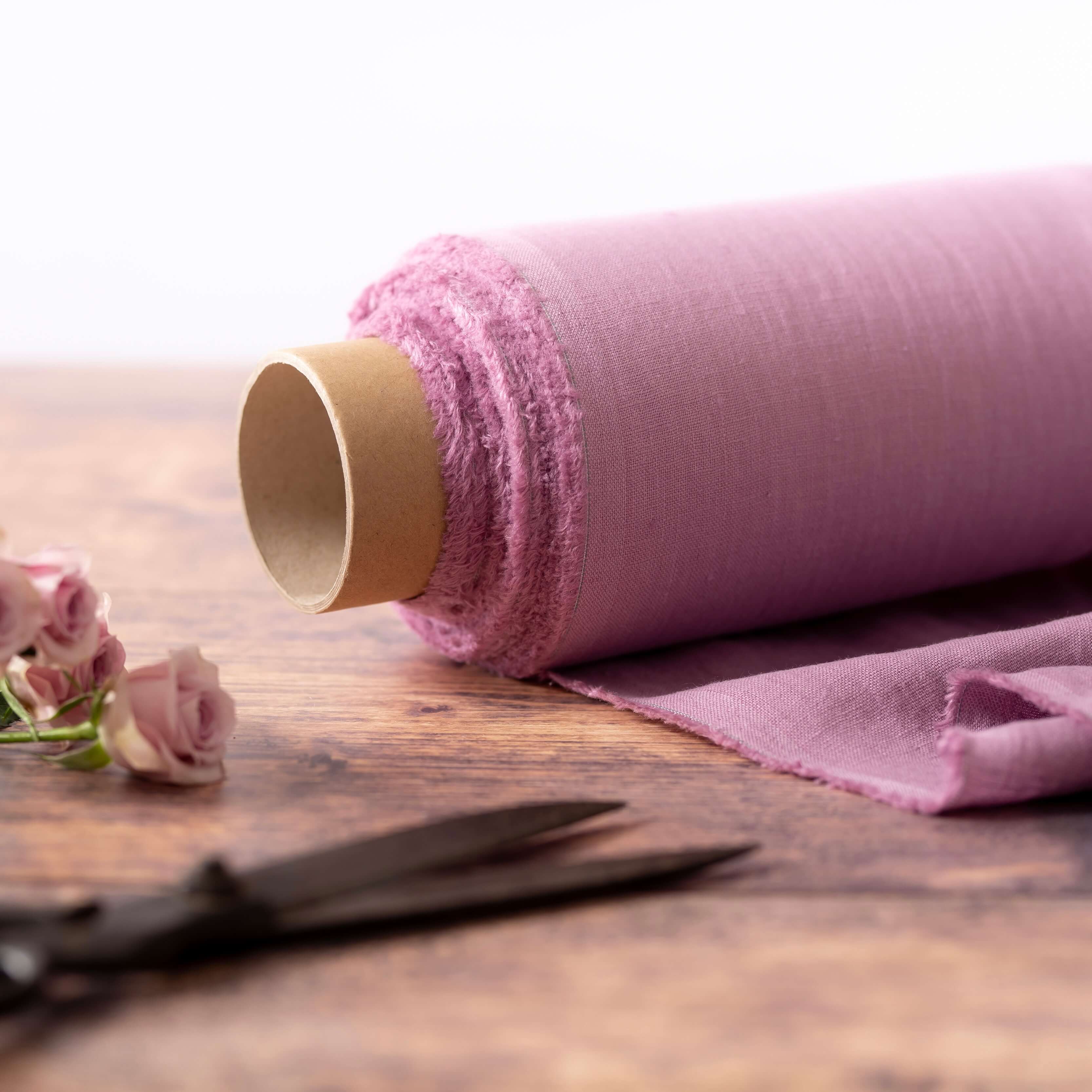 Washed Pure Pink Lilac Linen Fabric 205 g/m²