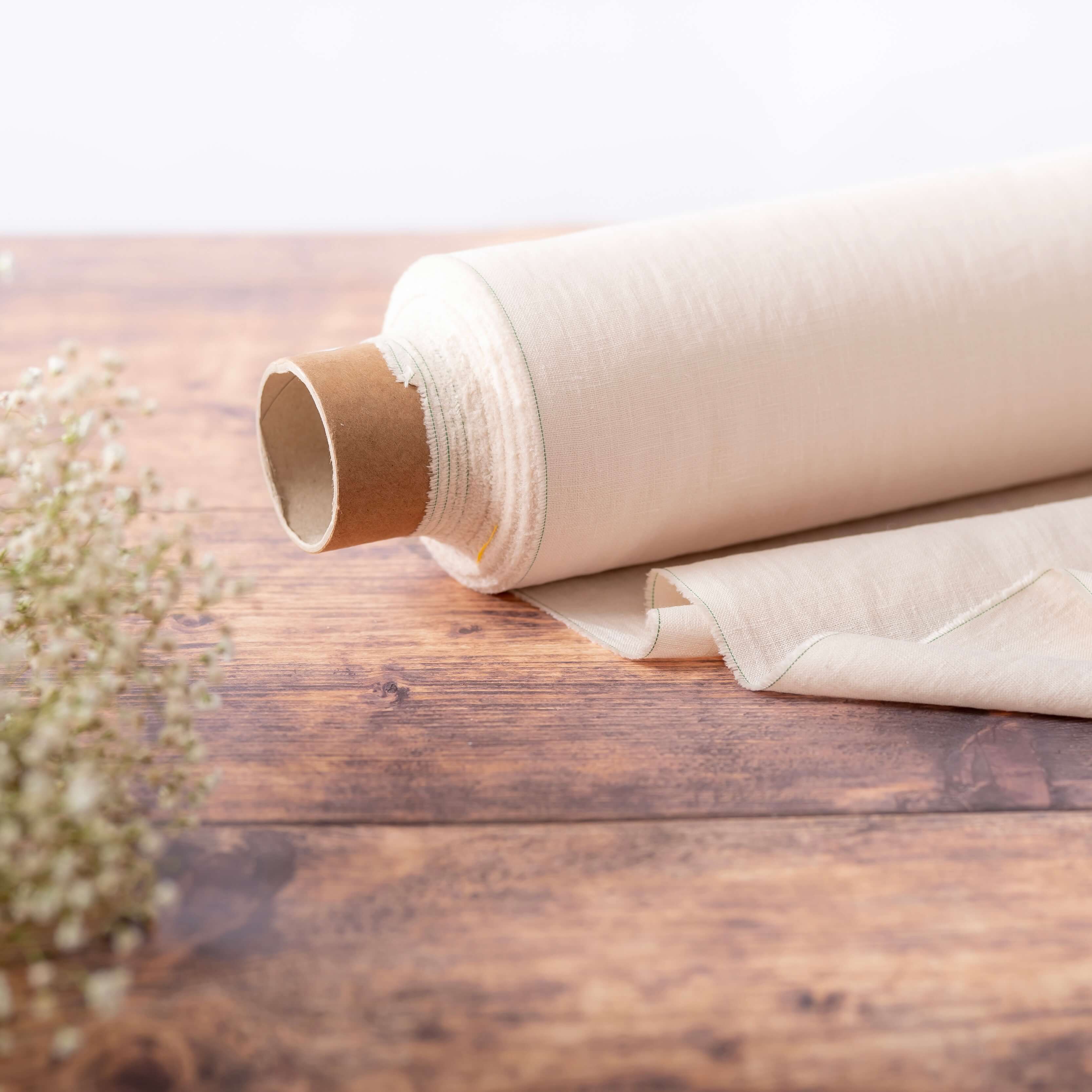 Washed Pure Light Cream Linen Fabric 205 g/m²