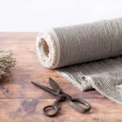 Washed Pure Natural & Grey Stripes Linen Fabric 205 g/m²