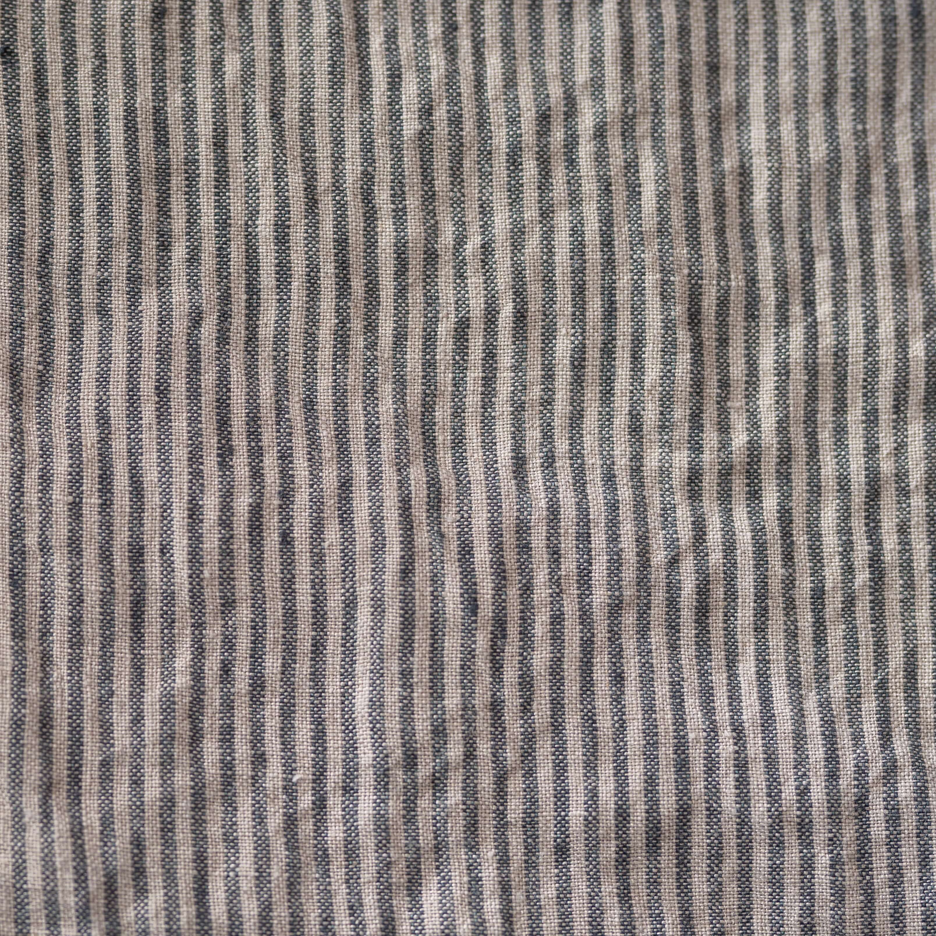 Washed Pure Natural & Grey Stripes Linen Fabric 205 g/m²