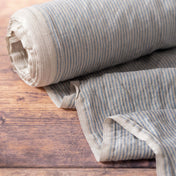 Washed Pure Blue Stripes Linen Fabric 205 g/m²