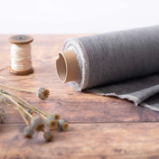 Washed Pure Grey Stripes Mélange Linen Fabric 195 g/m²