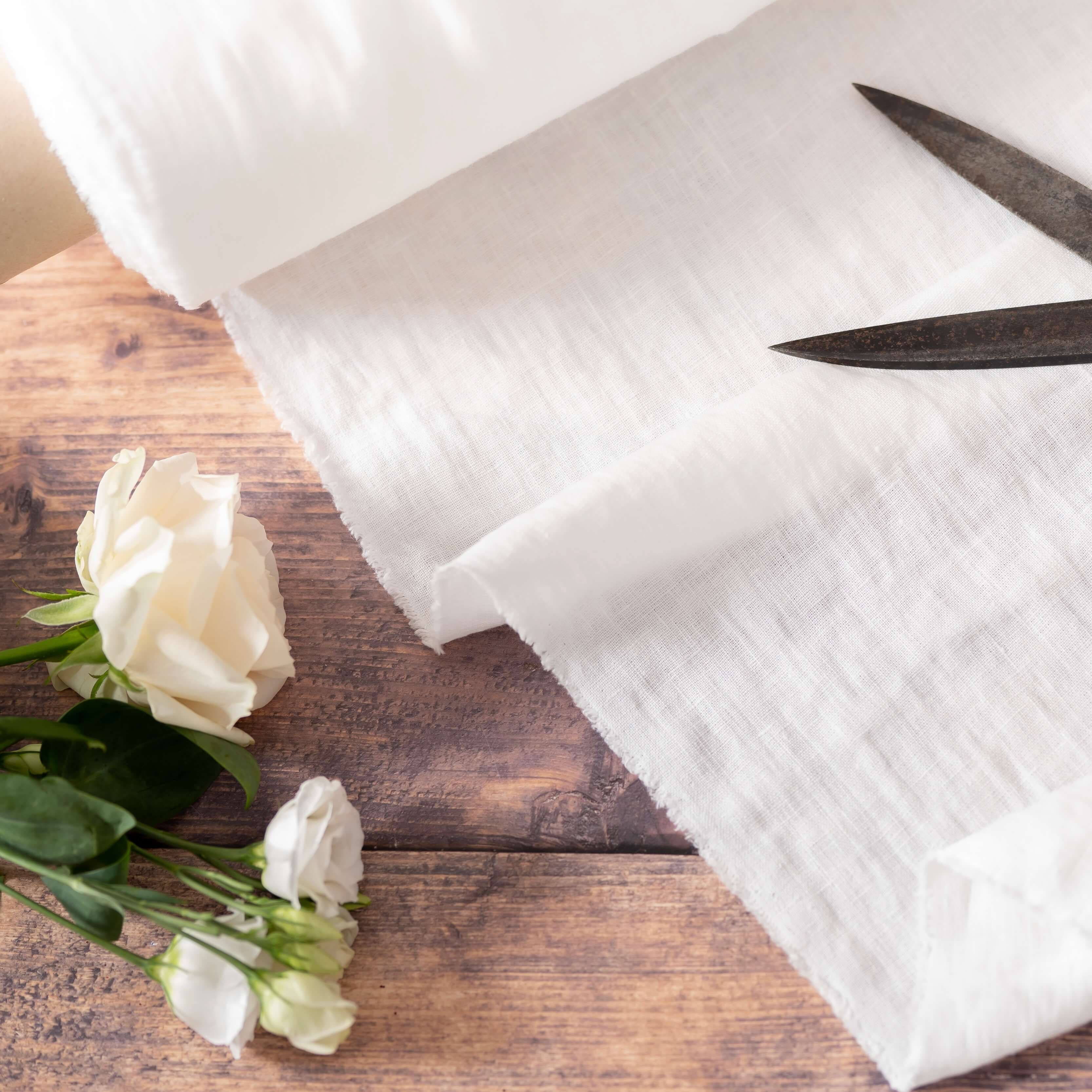 Washed Pure Off White Linen Fabric 205 g/m²