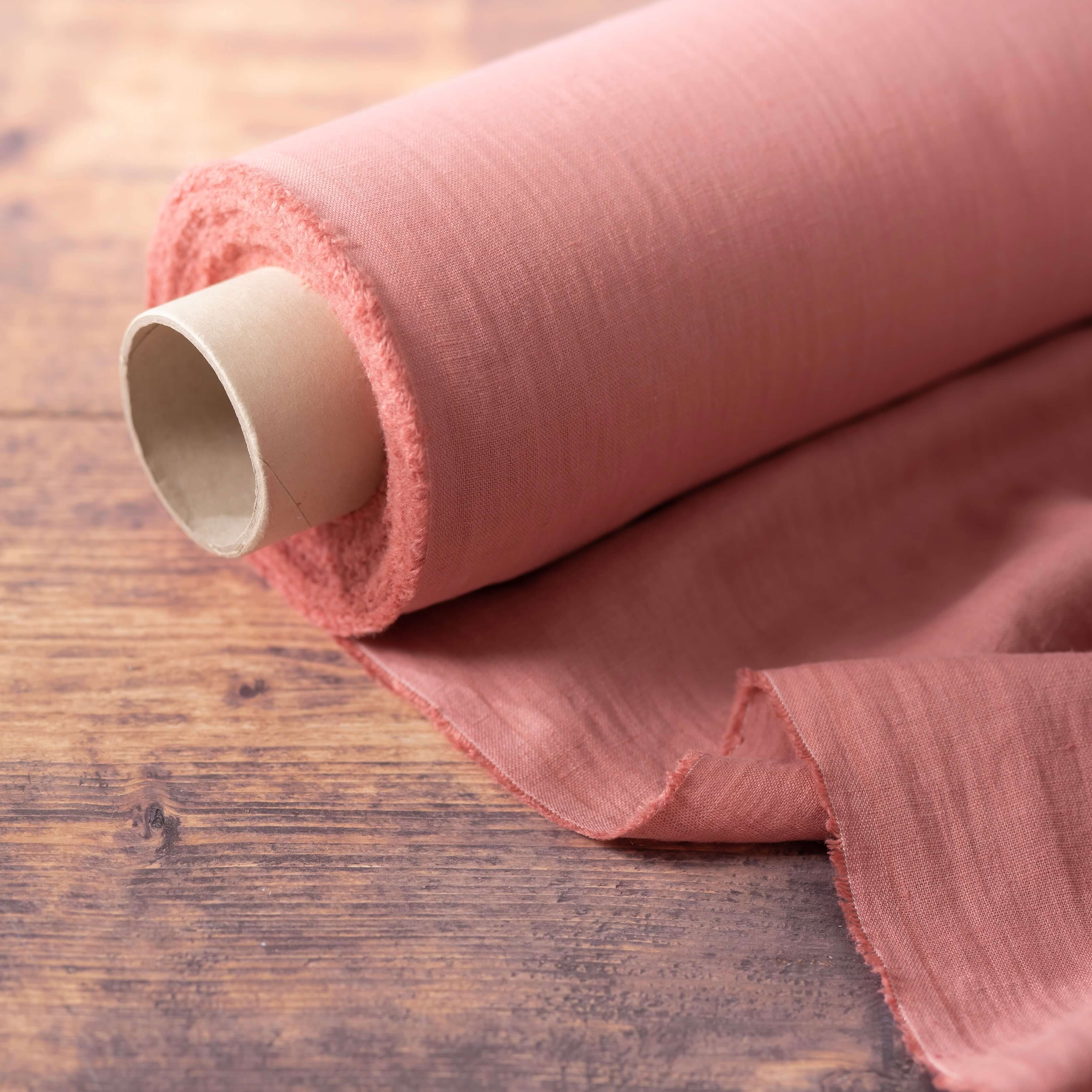 Washed Pure Rose Pink Linen Fabric 205 g/m²