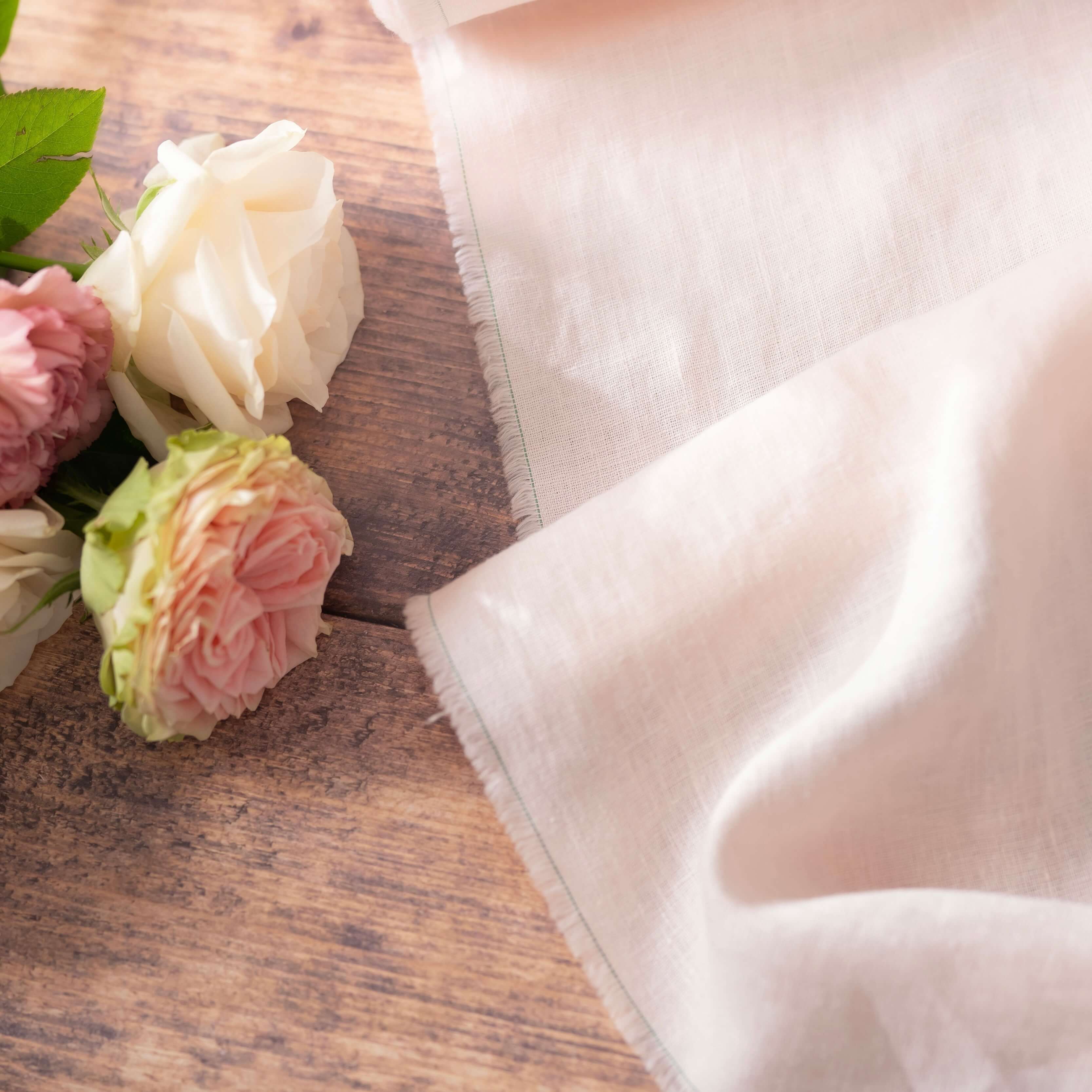 Washed Pure Pale Pink Linen Fabric 205 g/m²