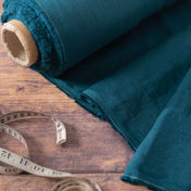 Washed Pure Deep Teal Linen Fabric 205 g/m²
