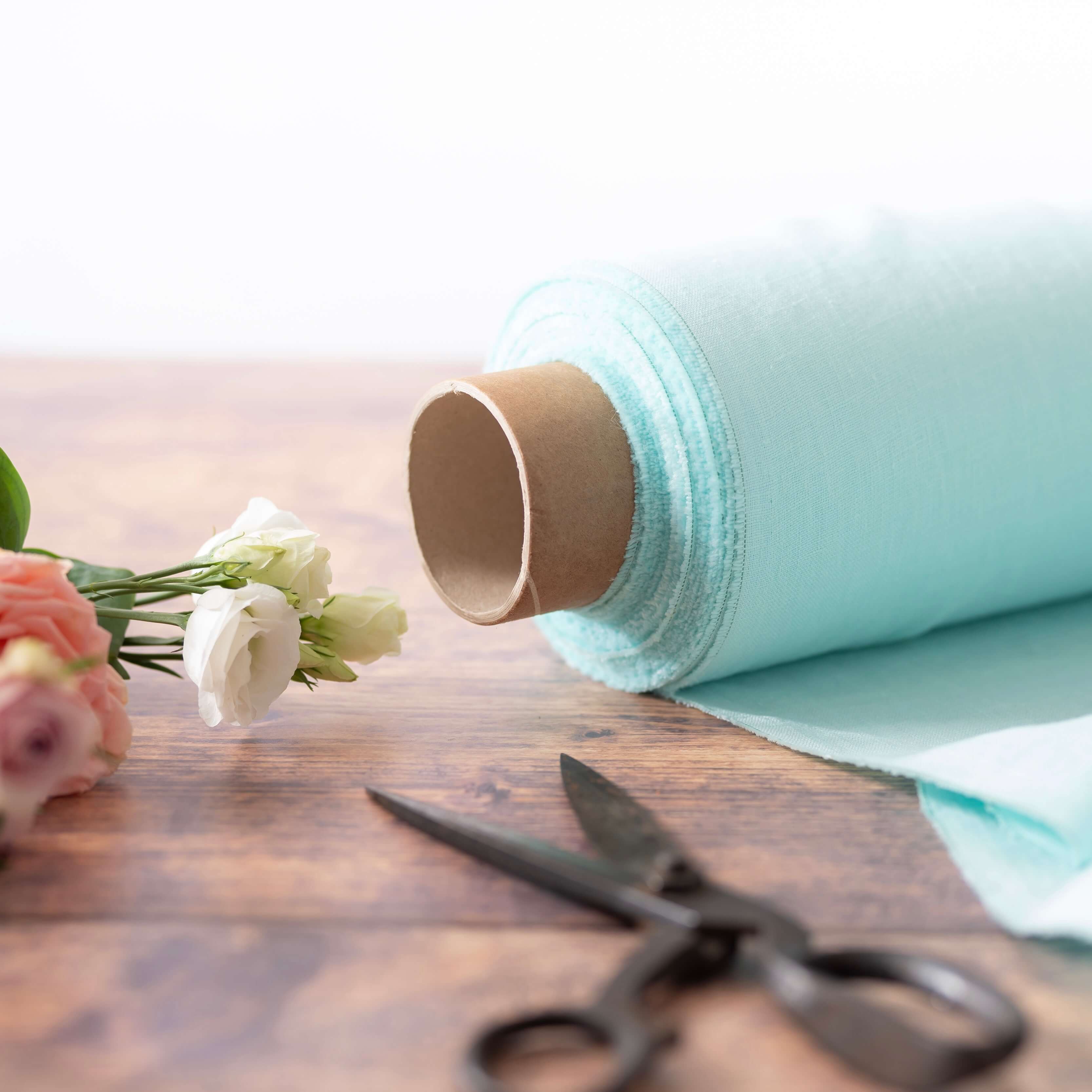 Washed Pure Pastel Light Mint Linen Fabric 205 g/m²