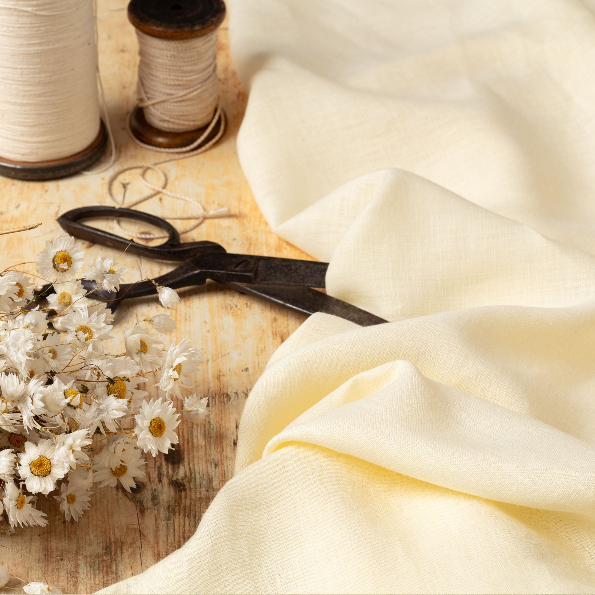 Washed Pure Buttercream Linen Fabric 205 g/m²