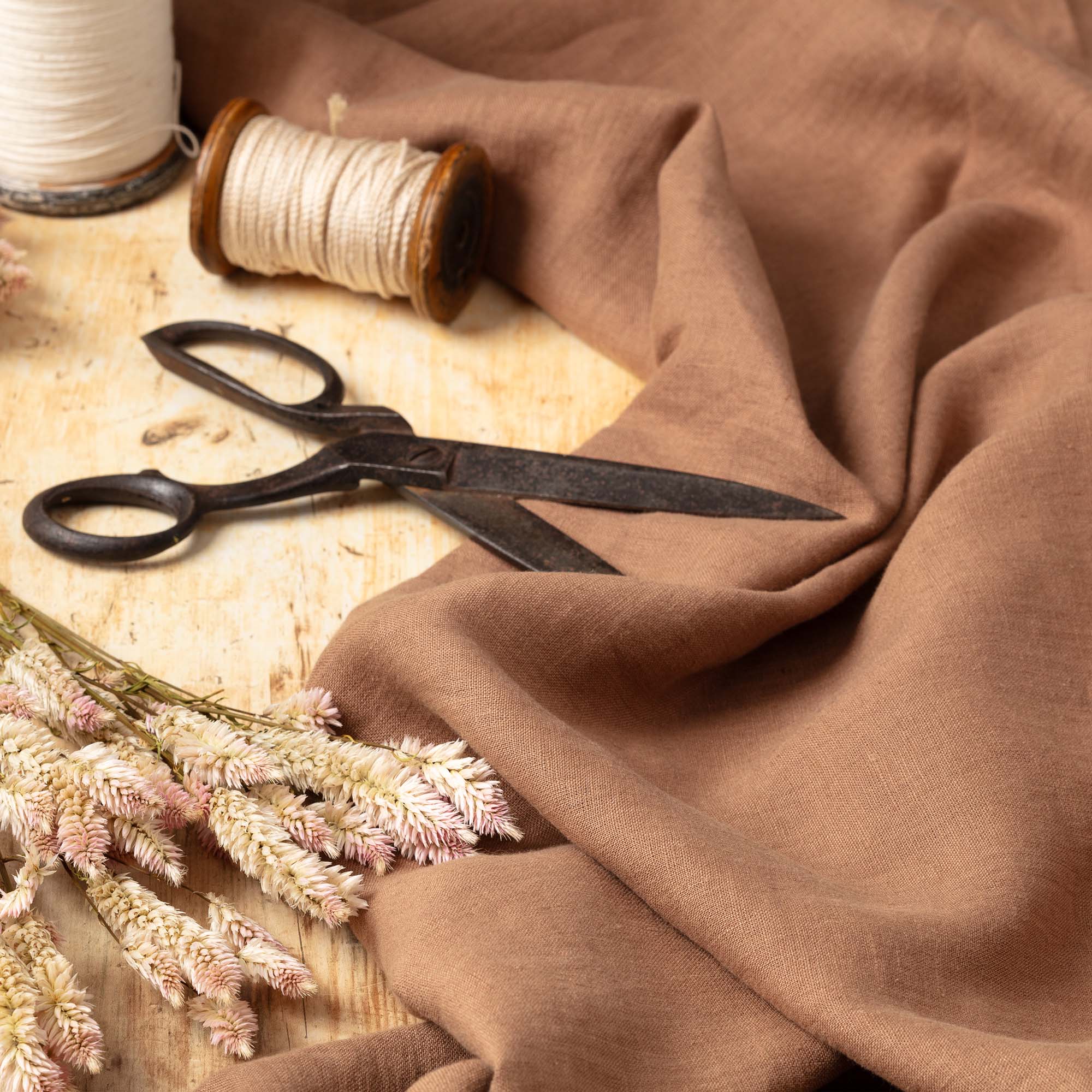 Washed Pure Cinnamon Linen Fabric 205 g/m²