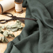 Washed Pure Dark Slate Green Linen Fabric 205 g/m²