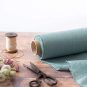 Washed Pure Dusty Turquoise Linen Fabric 205 g/m²