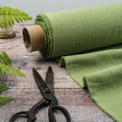 Washed Pure Fern Green Linen Fabric 205 g/m²