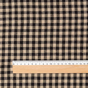 Washed Pure Fine Black & Natural Gingham Linen Fabric 195 g/m²