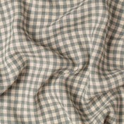 Washed Pure Fine Green & Natural Gingham Linen Fabric 195 g/m²