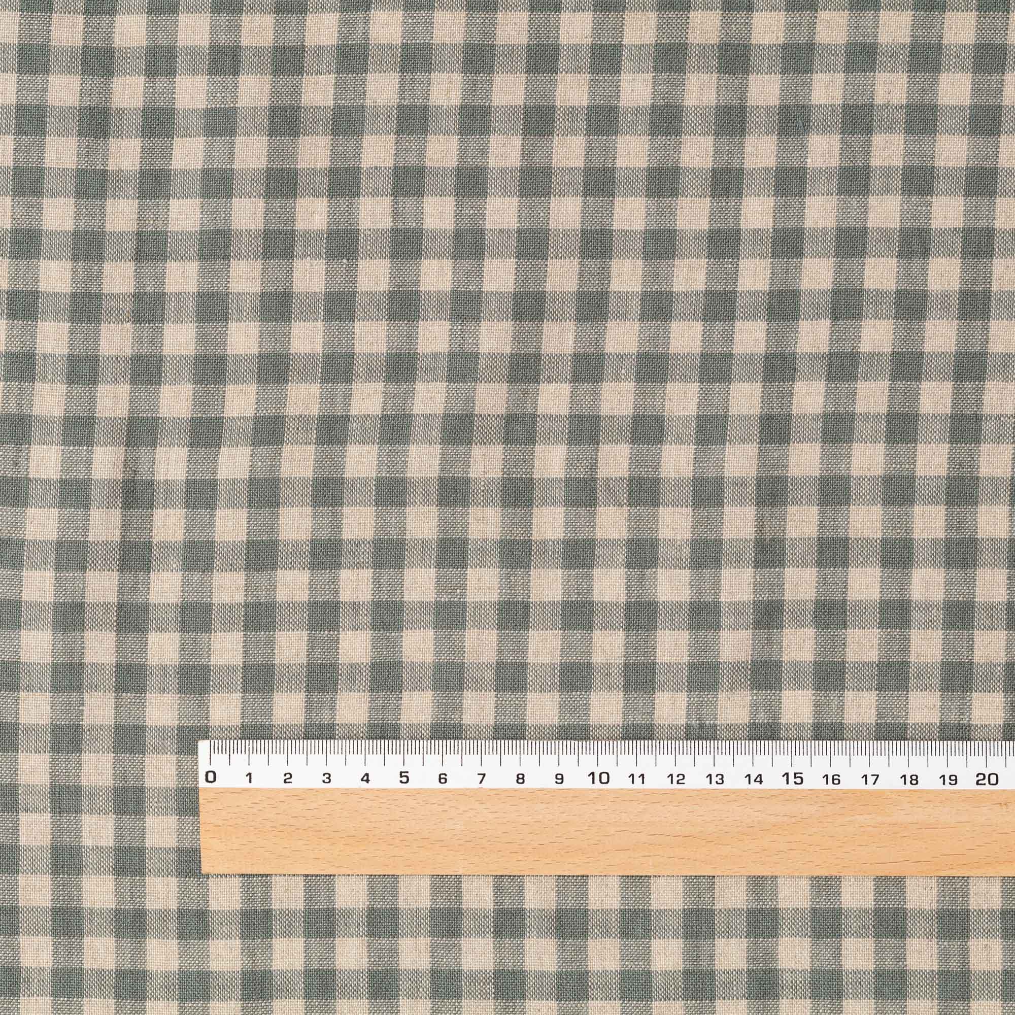 Washed Pure Fine Green & Natural Gingham Linen Fabric 195 g/m²